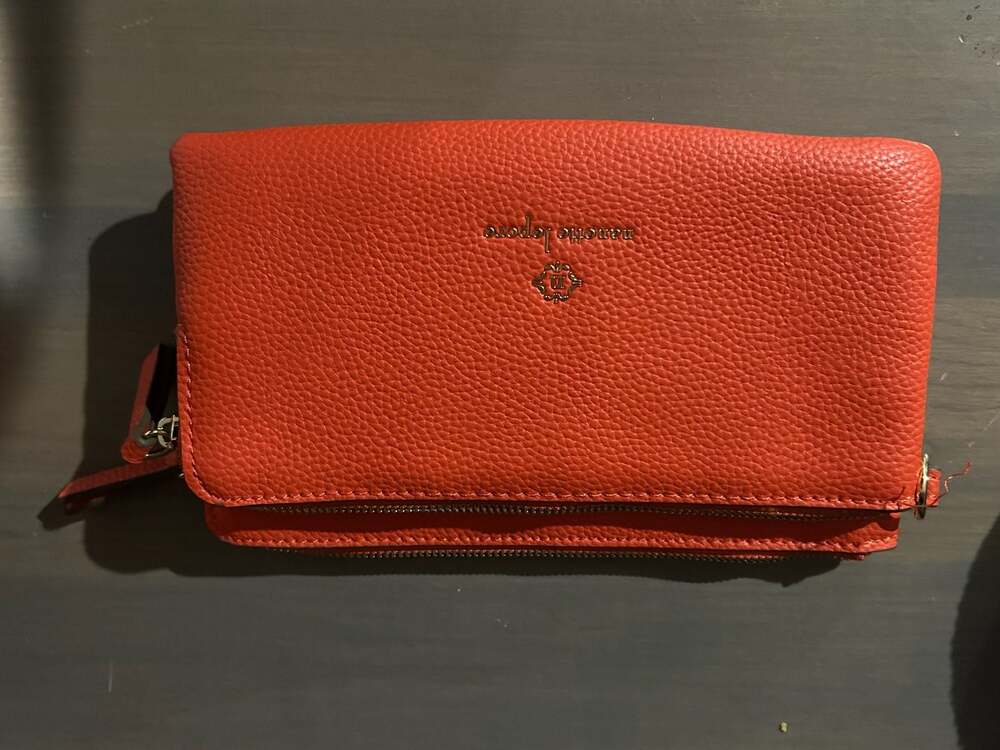 Nanette Lepore Orange Pebbled Vegan Leather Double Zip Wallet Clutch